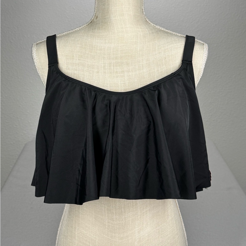 Torrid Flirt Swim Collection Black Flounce Bikini Bathing Suit Top 14/16